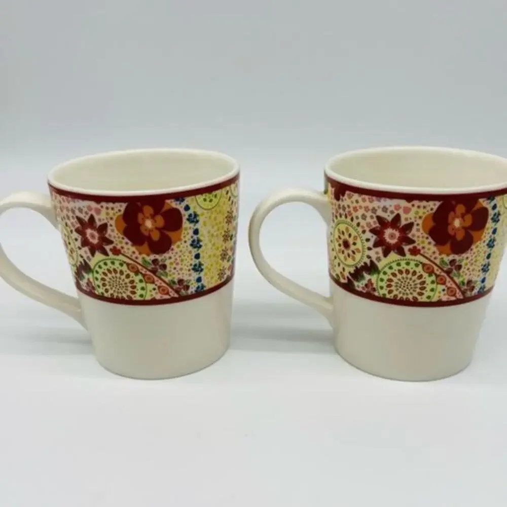 Starbucks 2007 Set of 2 Strawberry Paisley Floral Coffee Cup Mugs NWOT